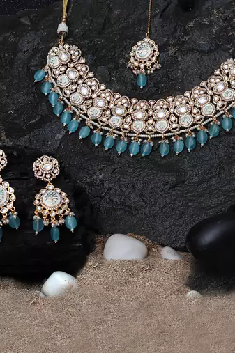 Mint meenakari kundan choker set
