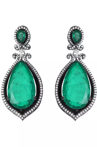 Green kundan dangler earrings