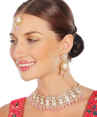 Powder pink meenakari kundan choker set 1