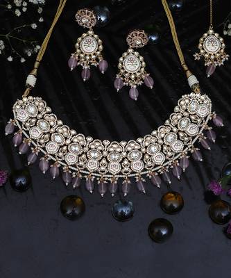Powder pink meenakari kundan choker set 2