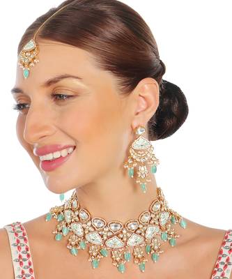 Mint meenakari kundan choker set 1