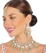 Mint meenakari kundan choker set