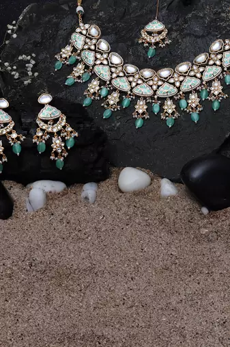 Mint meenakari kundan choker set