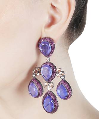 Purple kundan dangler earrings 2