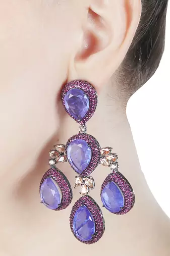 Purple kundan dangler earrings
