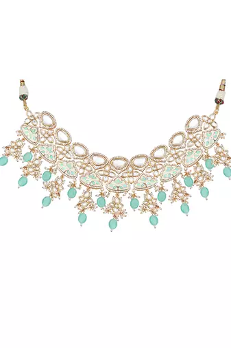 Mint meenakari kundan choker set