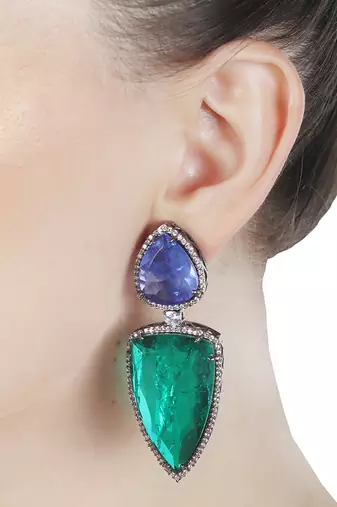 Green kundan dangler earrings