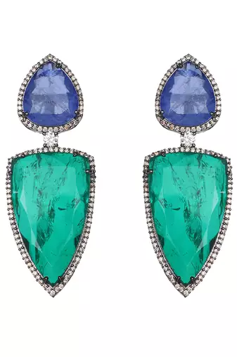 Green kundan dangler earrings
