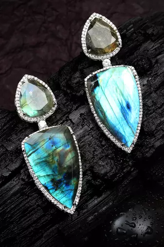 Aqua kundan dangler earrings