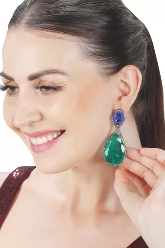 Green kundan dangler earrings