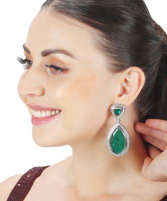 Deep emerald dew drop shaped doublet dangler earrings 1