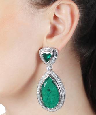 Deep emerald dew drop shaped doublet dangler earrings 2