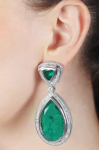 Deep emerald dew drop shaped doublet dangler earrings