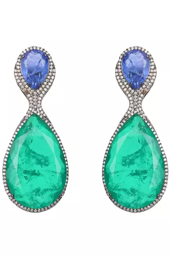 Green kundan dangler earrings