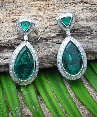 Deep emerald dew drop shaped doublet dangler earrings 3
