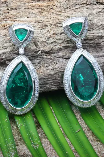 Deep emerald dew drop shaped doublet dangler earrings