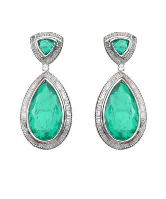 Deep emerald dew drop shaped doublet dangler earrings 4