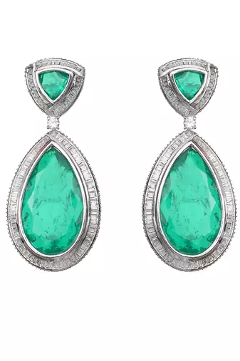 Deep emerald dew drop shaped doublet dangler earrings