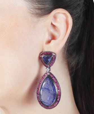 Vivid blue sapphire dew drop shaped doublet dangler earrings 2