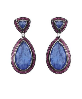 Vivid blue sapphire dew drop shaped doublet dangler earrings 4