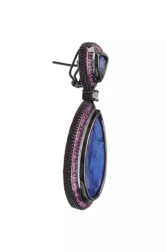 Vivid blue sapphire dew drop shaped doublet dangler earrings