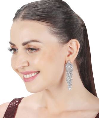 Silver kundan cubic zirconia dangler earrings 1