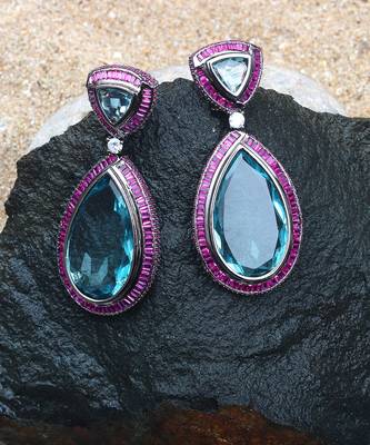 Aqua green dew drop shaped doublet dangler earrings 3
