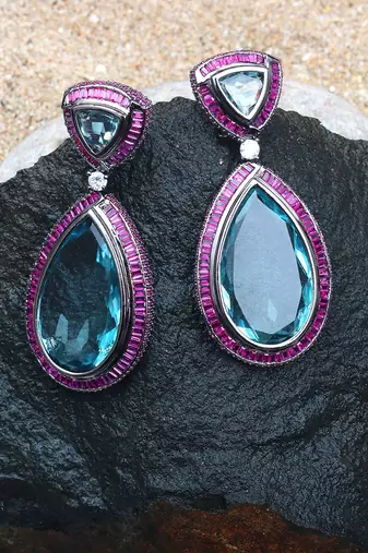 Aqua green dew drop shaped doublet dangler earrings