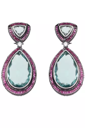 Aqua green dew drop shaped doublet dangler earrings