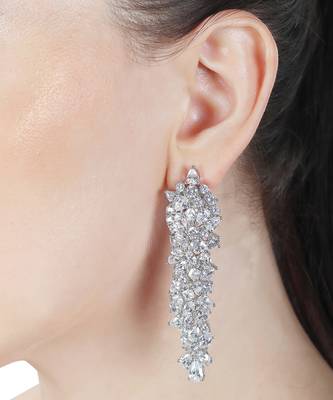Silver kundan cubic zirconia dangler earrings 2