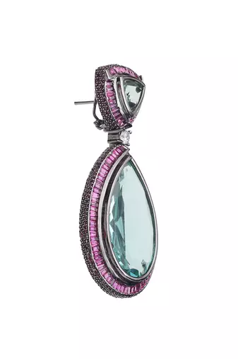 Aqua green dew drop shaped doublet dangler earrings