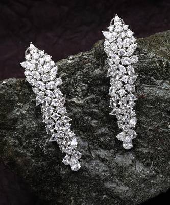 Silver kundan cubic zirconia dangler earrings 3