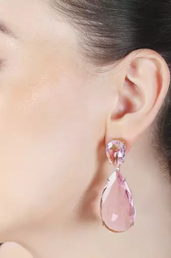 Pink kundan tourmaline doublet dangler earrings