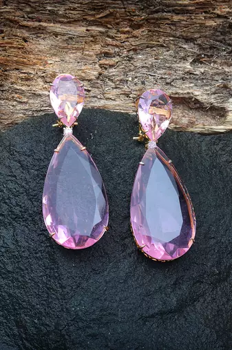 Pink kundan tourmaline doublet dangler earrings