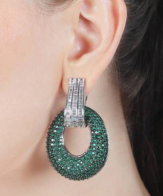 Green kundan cubic zirconia dangler earrings 2