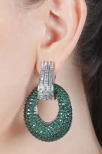 Green kundan cubic zirconia dangler earrings
