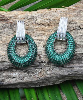 Green kundan cubic zirconia dangler earrings 3