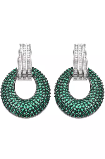 Green kundan cubic zirconia dangler earrings