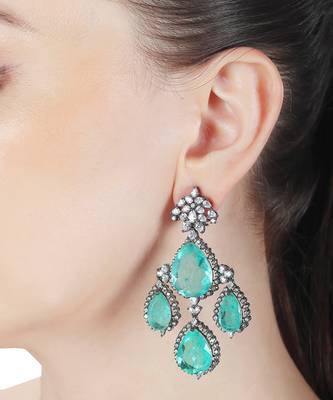 Vivid green emerald kundan dangler earrings 2