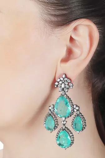 Vivid green emerald kundan dangler earrings