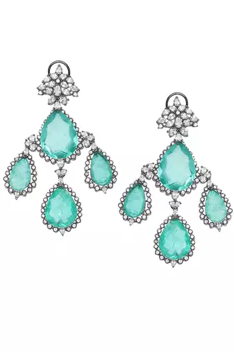 Vivid green emerald kundan dangler earrings