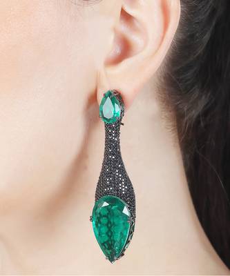 Deep emerald kundan dangler earrings 2