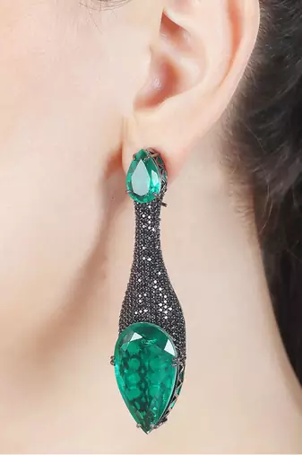 Deep emerald kundan dangler earrings