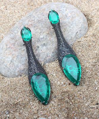 Deep emerald kundan dangler earrings 3