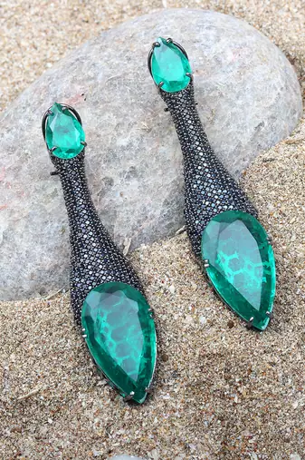 Deep emerald kundan dangler earrings