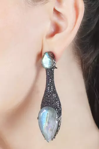 Aqua kundan dangler earrings