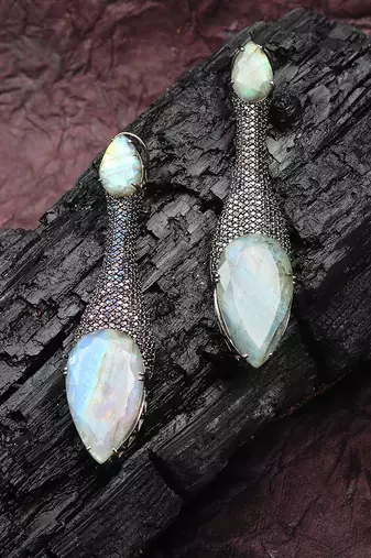 Aqua kundan dangler earrings