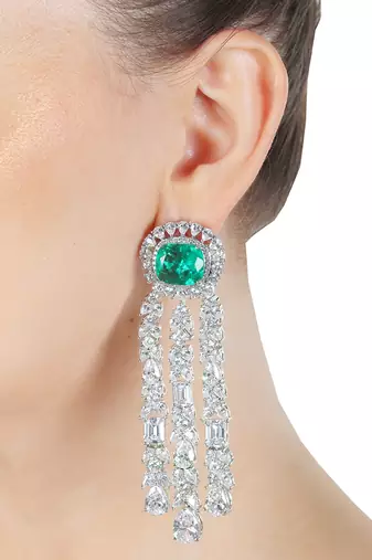 Deep emerald kundan dangler earrings