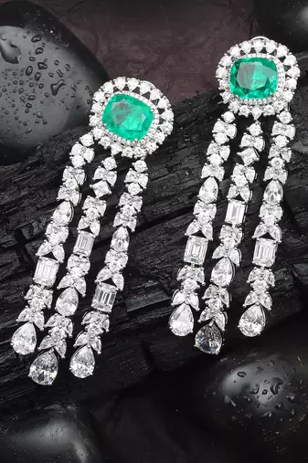 Deep emerald kundan dangler earrings