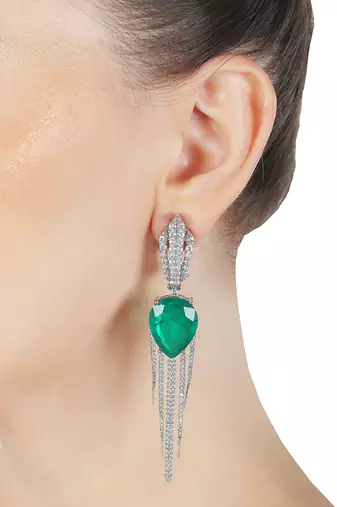 Green kundan dew drop shaped dangler earrings